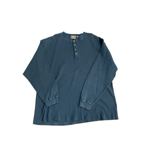 Northcrest Men's Waffle Thermal Henley Shirt Long Sleeve Blue Cotton Y2k XL - Picture 1 of 6